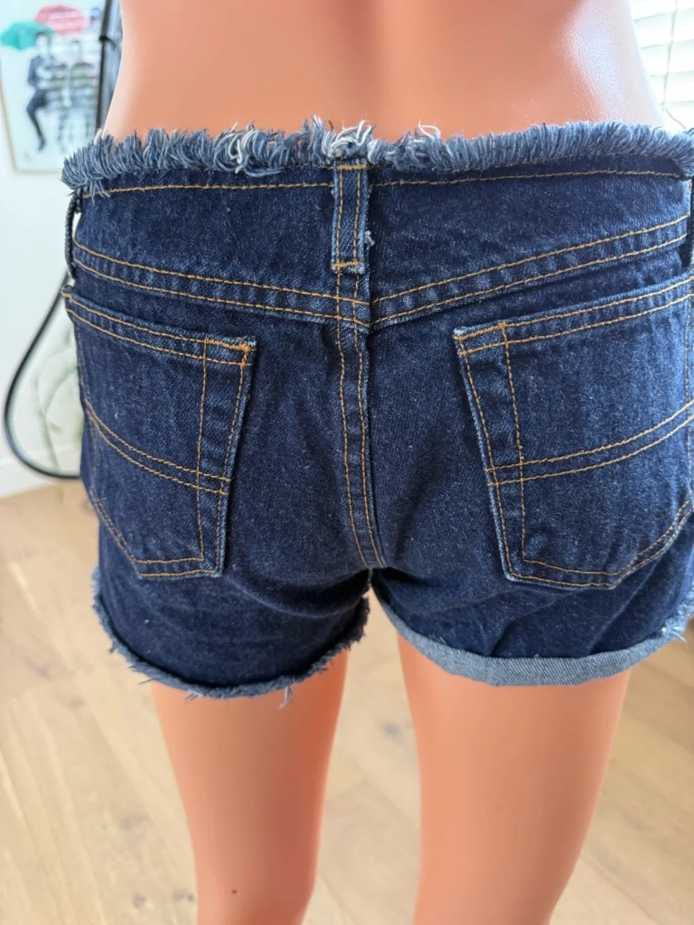 Just USA Dark Indigo Frayed Hem Denim Shorts, Jorts